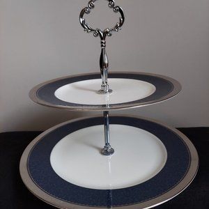 Noritake Odessa Cobalt Platinum 2-Tiered Serving Tray